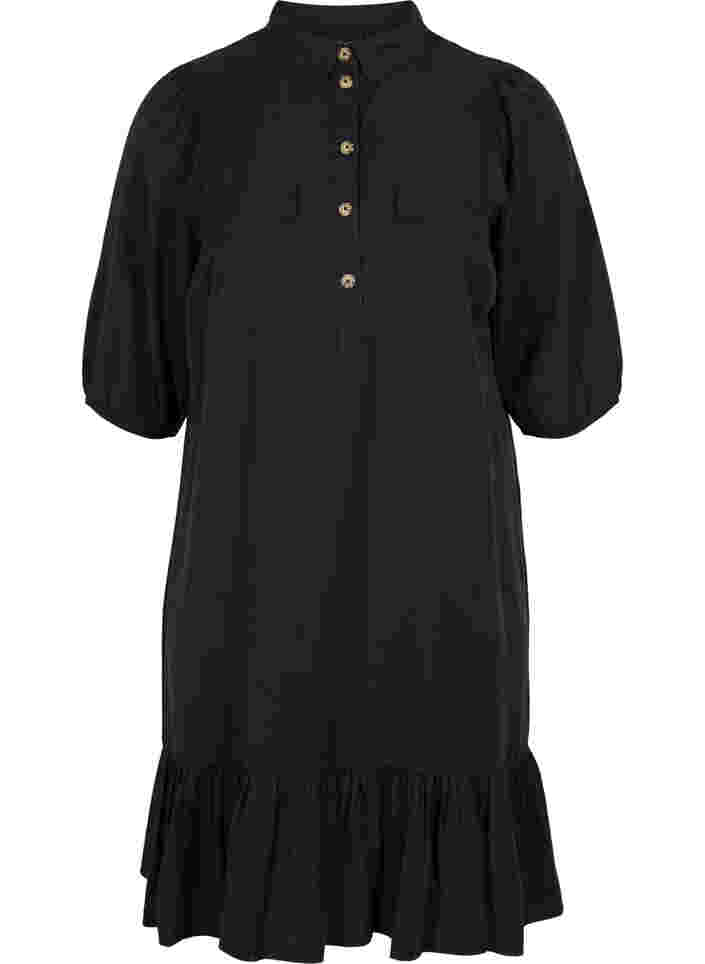 Dress with ruffle trim and 3/4 sleeves, Black, Packshot image number 0