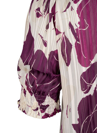 Short-sleeved smock blouse with print, D.Purple Graphic AOP, Packshot image number 3