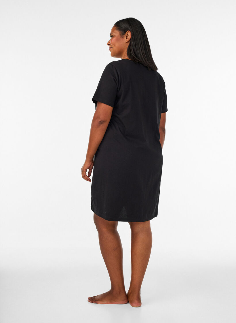 Organic cotton nightdress with V-neck, Black, Model image number 2