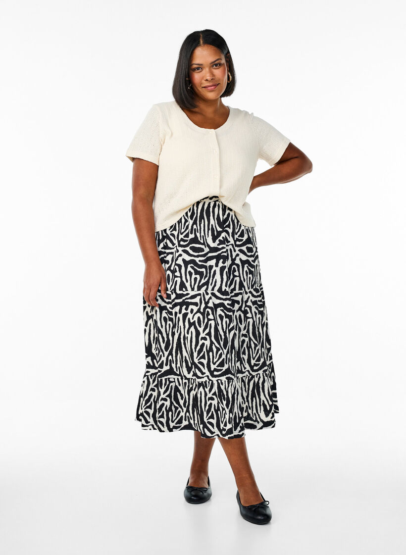 Long skirt with zebra print, Black w. White Zebra, Model image number 3