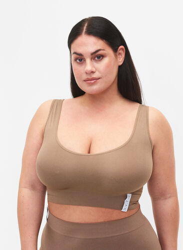 Seamless bra with round neckline, Driftwood, Model image number 0