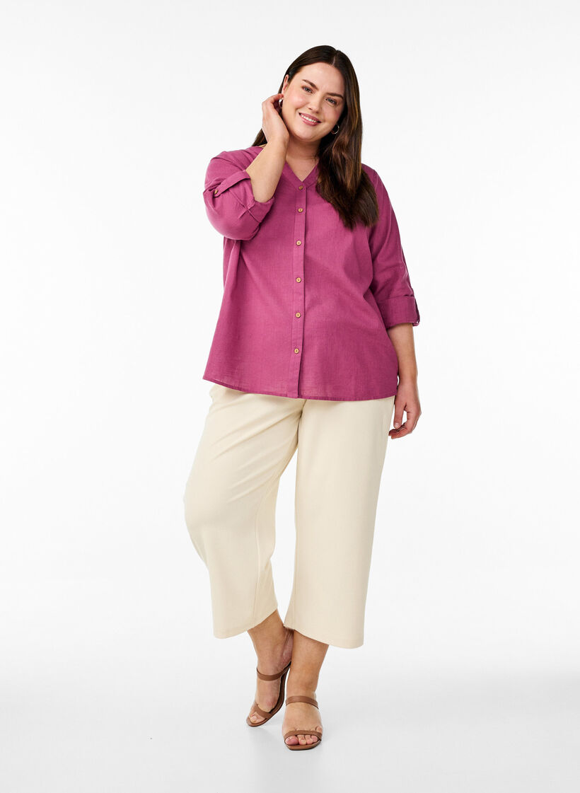 Cotton shirt blouse with a v-neck, Red, Model image number 1