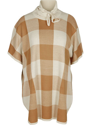 Checkered poncho with roll neck, Tobacco Brown Comb, Packshot image number 0