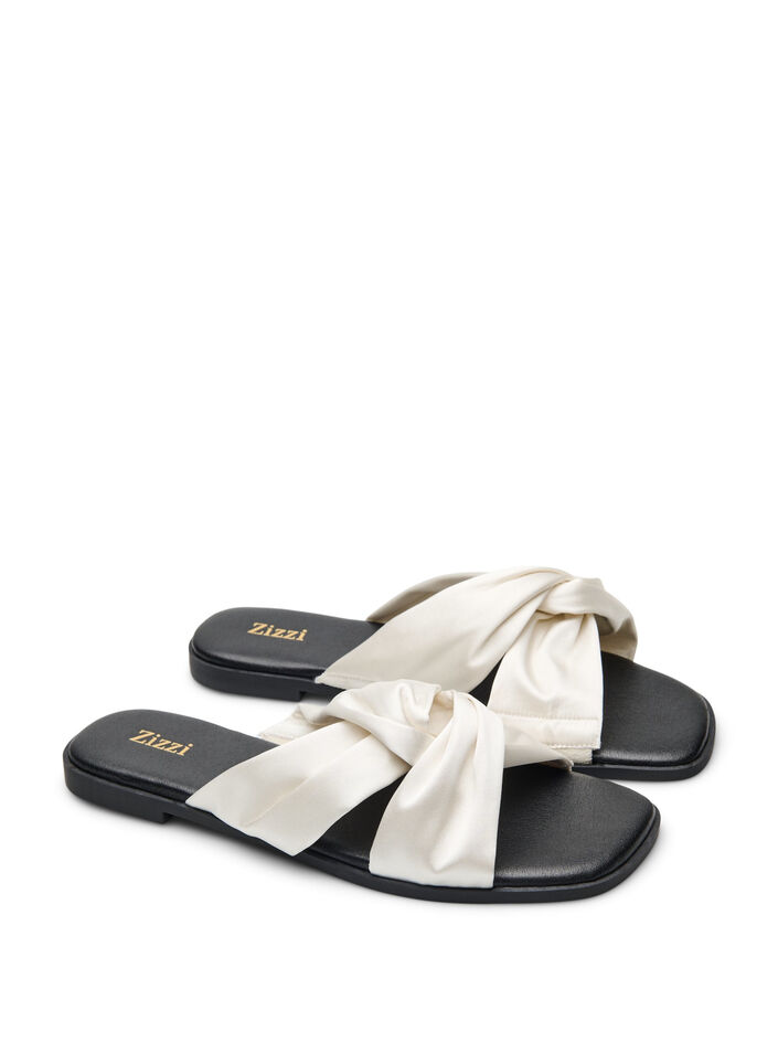 Wide fit - Flat sandals with crossed satin straps, Vanilla, Packshot image number 1