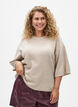 Loose knitted blouse with short sleeves, Beige, Model image number 0