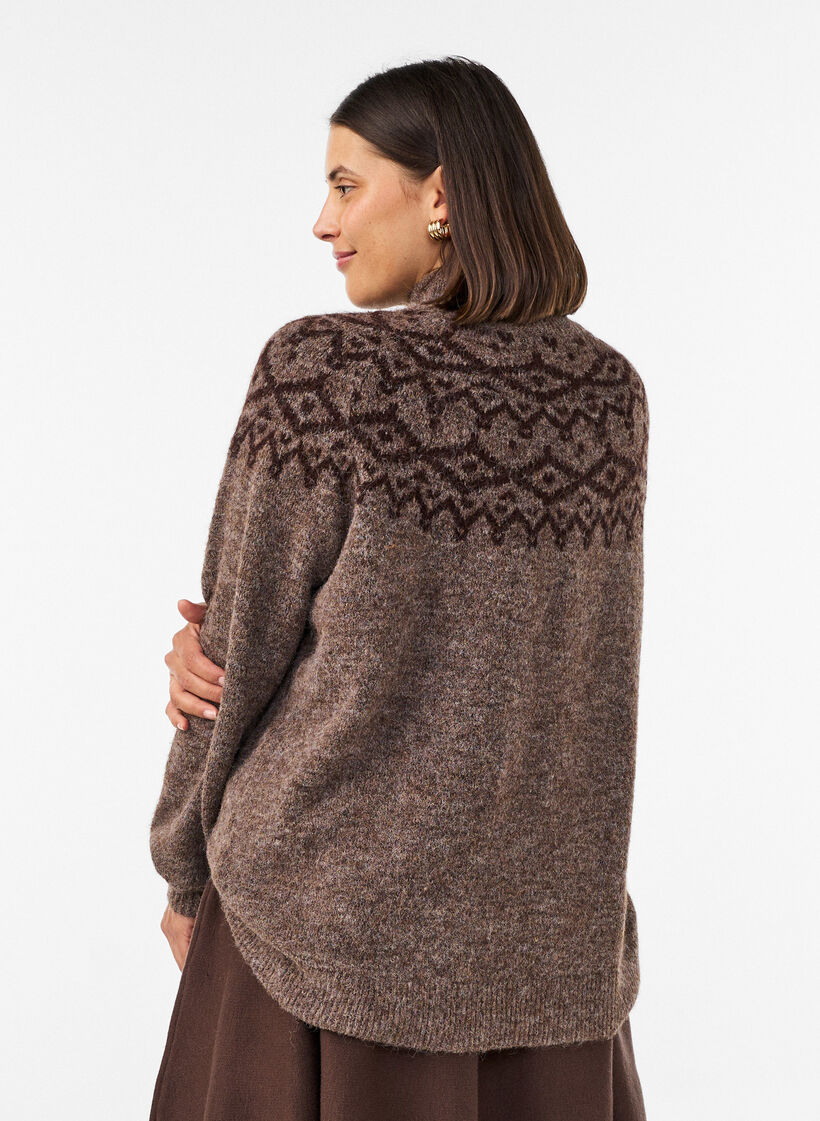 Jumper with Nordic pattern, Brown, Model image number 2
