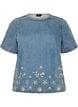 Short-sleeved denim blouse with broderie anglaise, Light Blue, Packshot image number 0