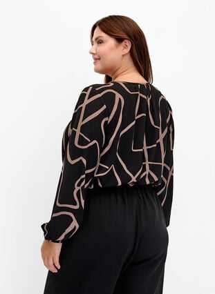 Blouse with long sleeves and all-over print - Black - Sz. 42-60 -  Zizzifashion