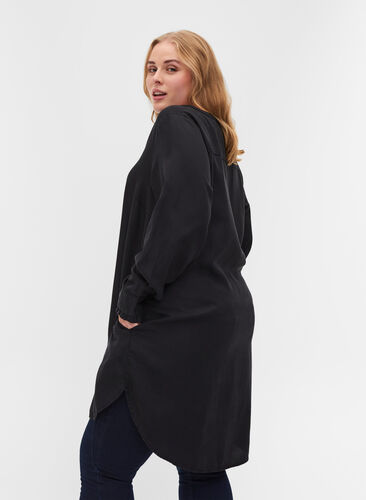 Long sleeve tunic with V-neck and buttons, Black, Model image number 1