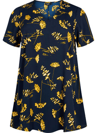 FLASH - Tunic with v neck and print, Night Sky Yellow AOP, Packshot image number 0