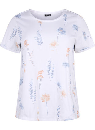 Organic cotton T-shirt with floral print, Bright W. AOP Flower, Packshot image number 0