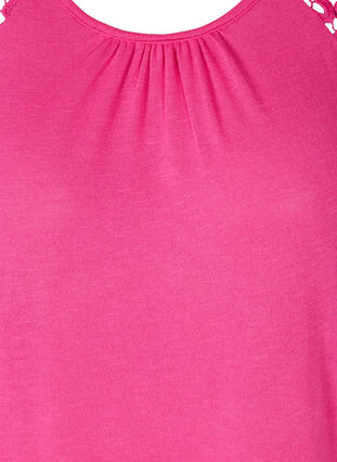 Plain-coloured top with lace sleeves, Fuchsia Purple, Packshot image number 2