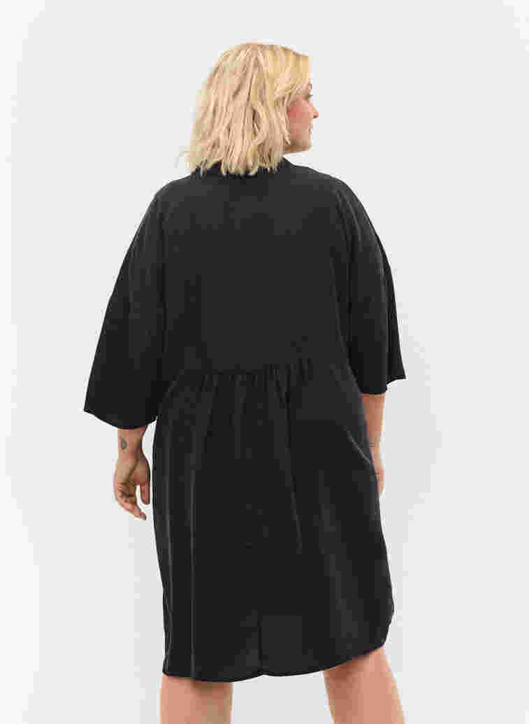 Dress with 3/4 sleeves in lyocell (TENCEL™), Black, Model image number 1