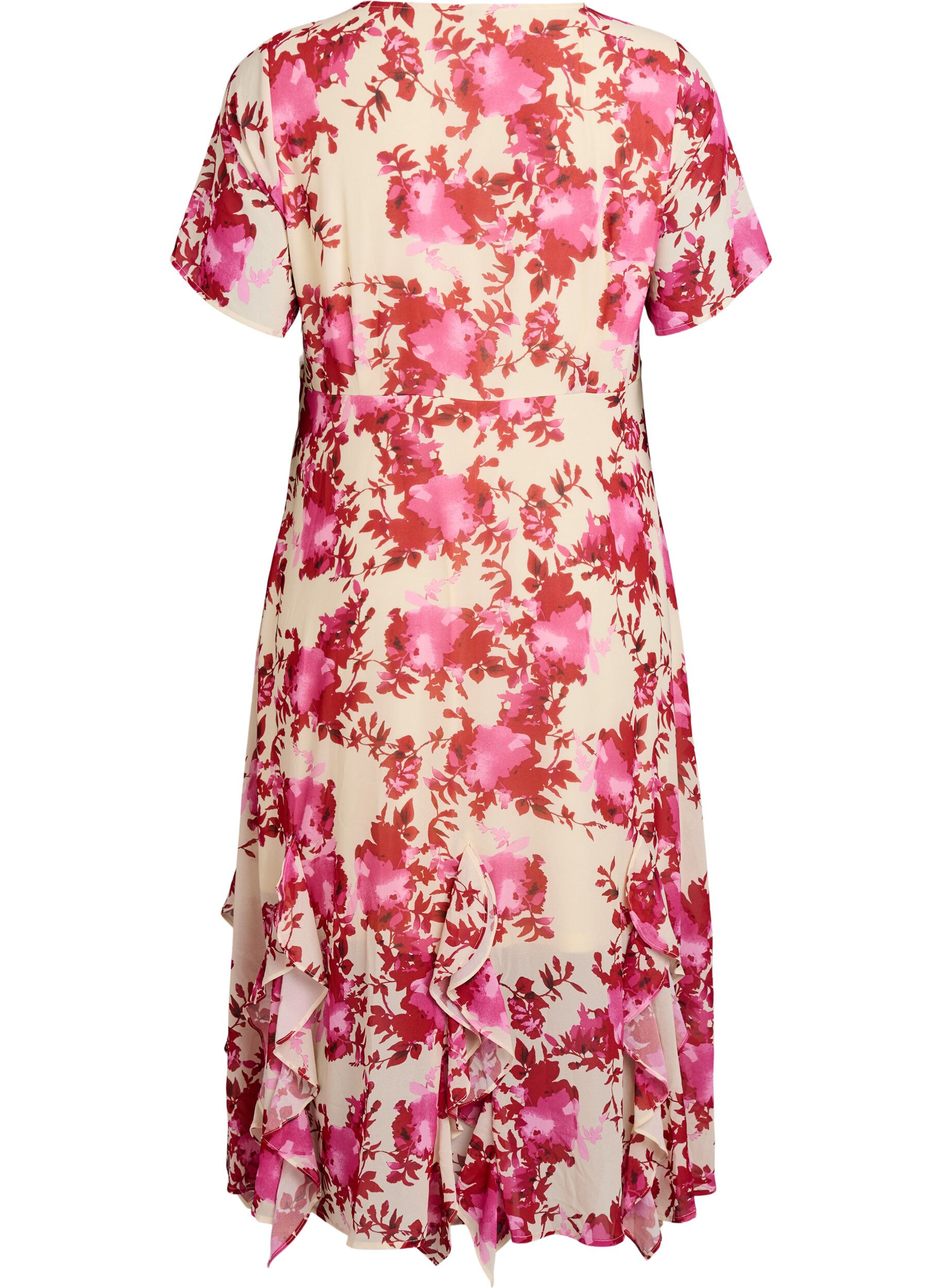 ZizzifashionFloral chiffon dress with ruffle details and a V-neck, Pink, Packshot image number 1