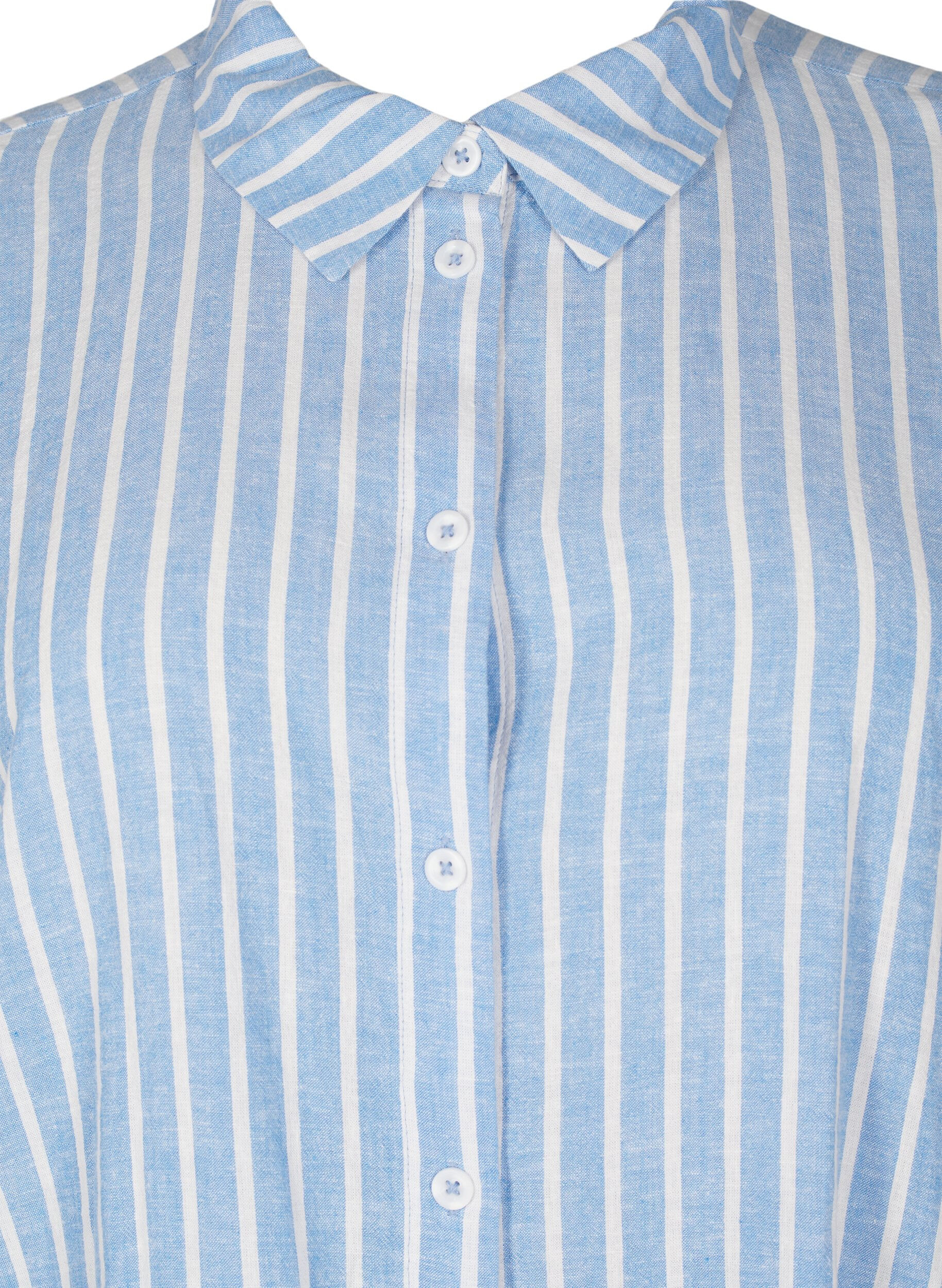 Zizzifashion Striped shirt in linen and viscose, Light Blue, Packshot image number 2