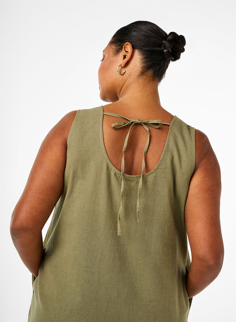 Sleeveless cotton blend dress with linen, Deep Lichen Green, Model image number 2