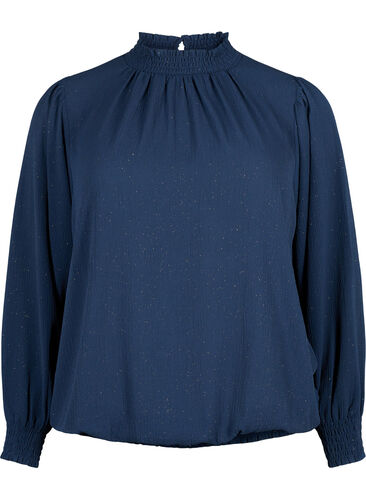 FLASH - Long sleeved blouse with smock and glitter	, Navy w. Gold, Packshot image number 0