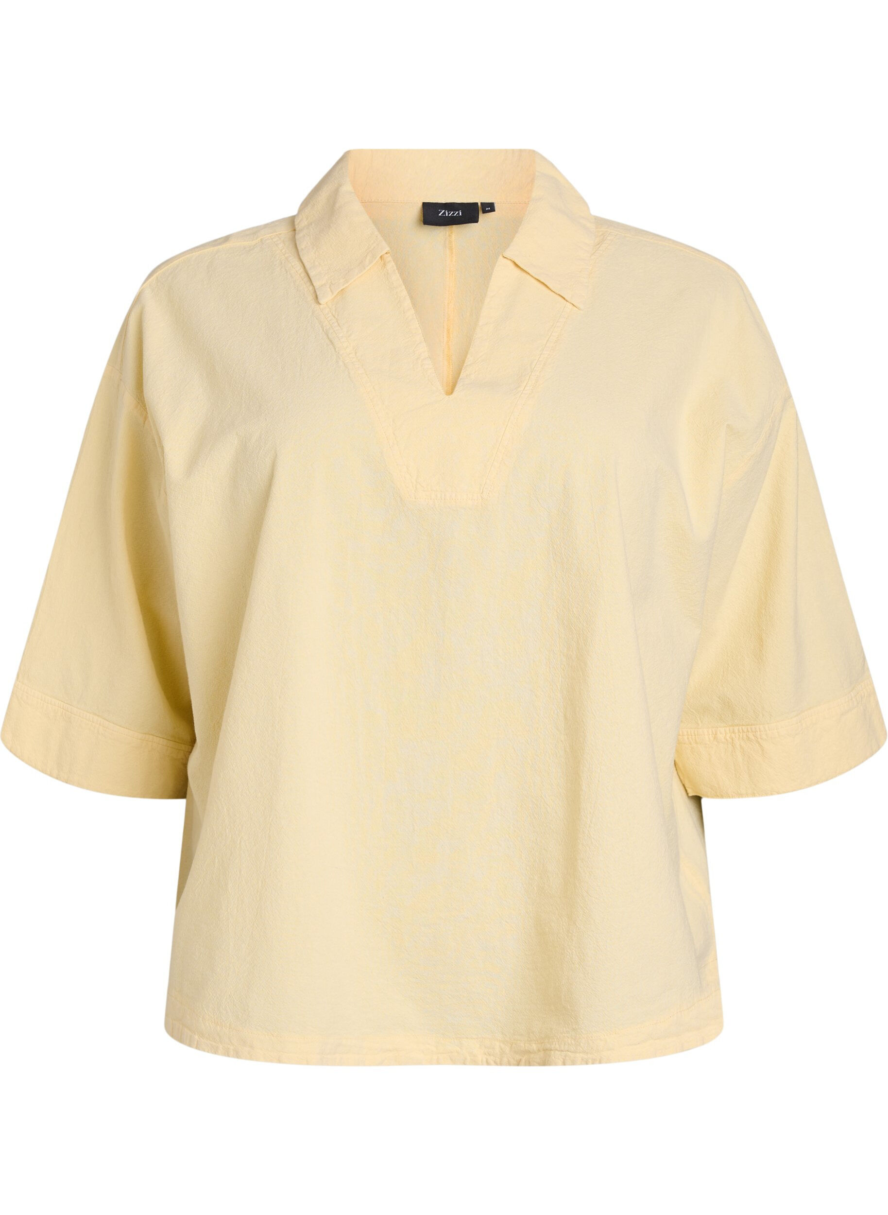 Zizzifashion Loose blouse with collar and 1/2 sleeves, Yellow, Packshot image number 0