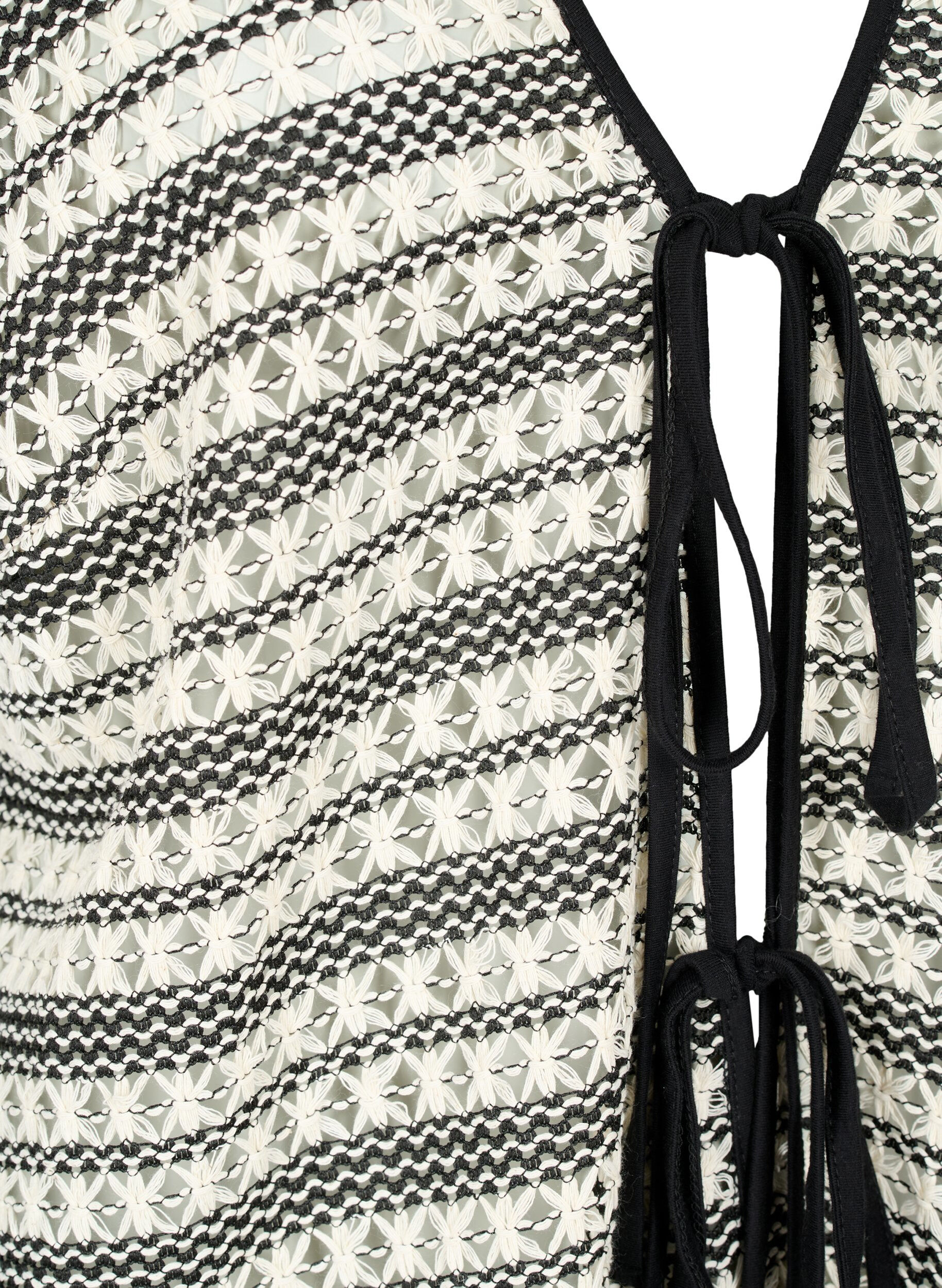 Zizzifashion Crochet cardigan with tie belt, Black White, Packshot image number 2
