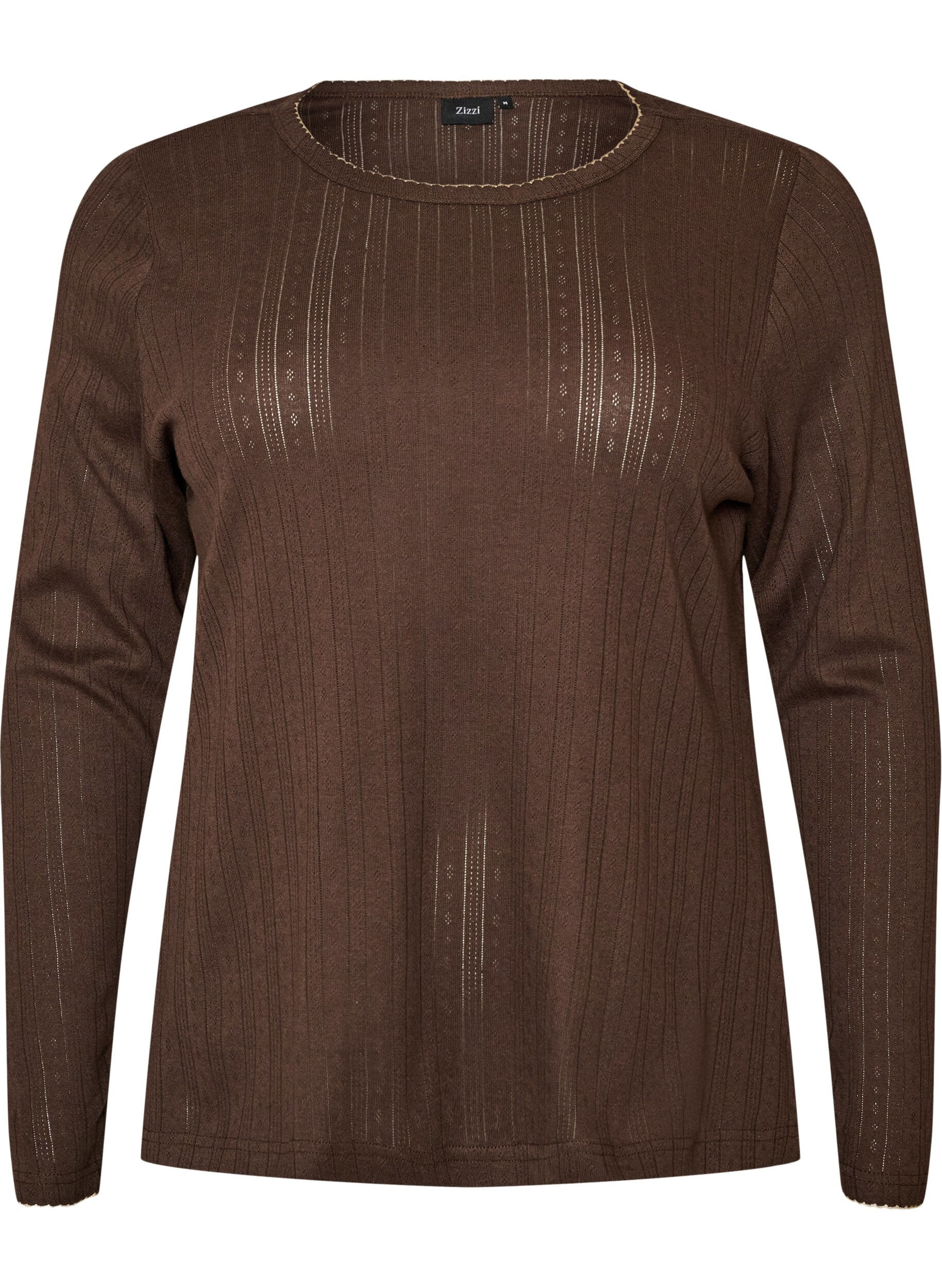 ZizzifashionOrganic cotton pyjama top with eyelet embroidery, Brown, Packshot image number 0