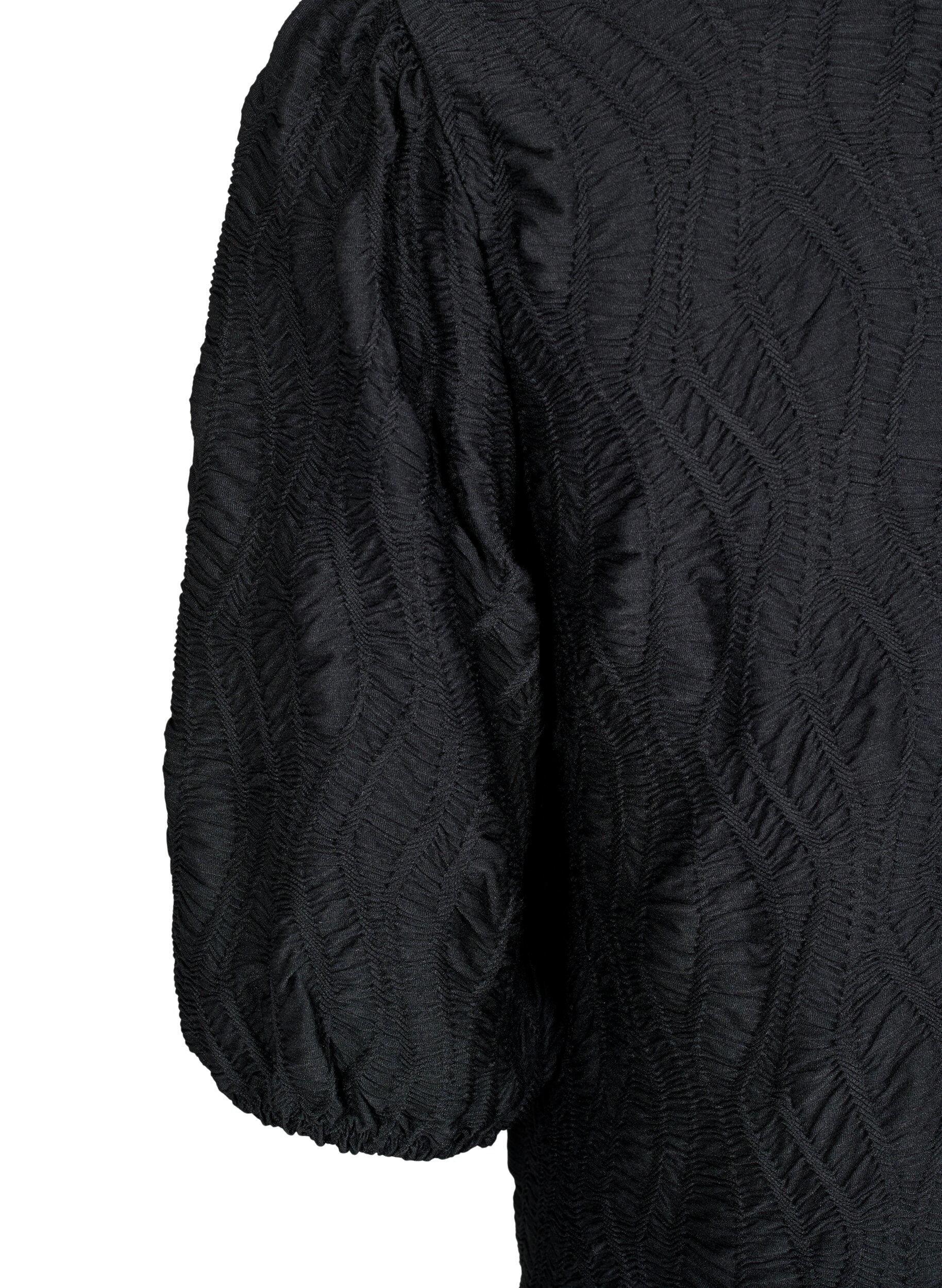 ZizzifashionBlouse with texture and 3/4 sleeves, Black, Packshot image number 3