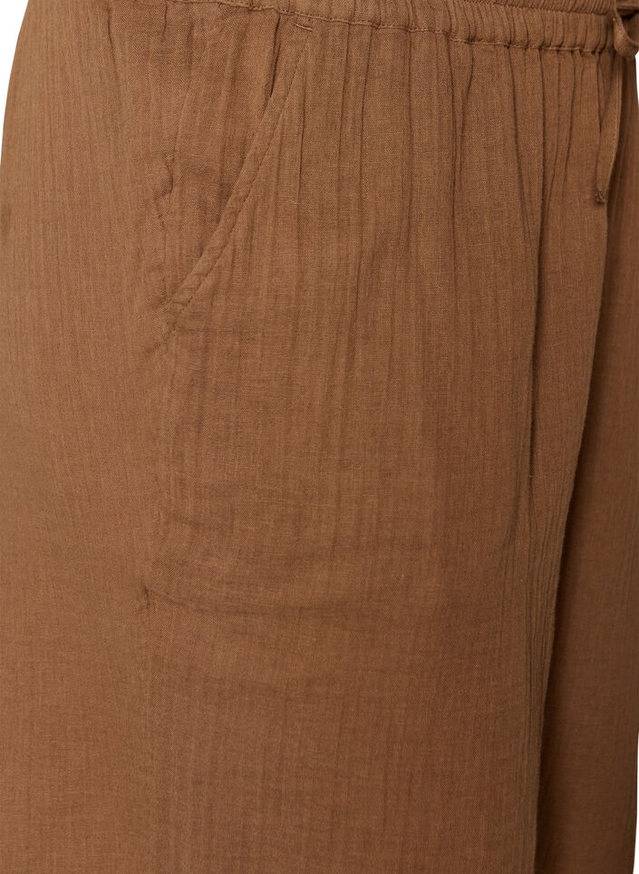Loose cotton muslin shorts with a high waist, Brown, Packshot image number 2