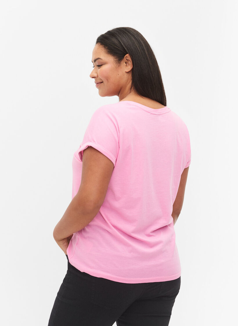 Short sleeved cotton blend t-shirt, Pink, Model image number 2