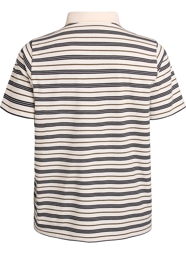 Striped polo shirt with short sleeves, White, Packshot image number 1