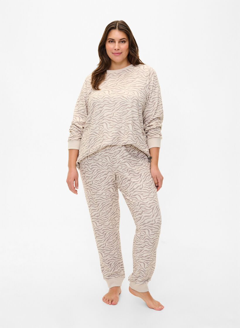 Printed velour pants, Pink Tint AOP, Model image number 0