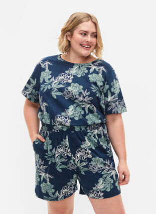 Loose pyjama shorts with print, Insignia Blue AOP, Model image number 0