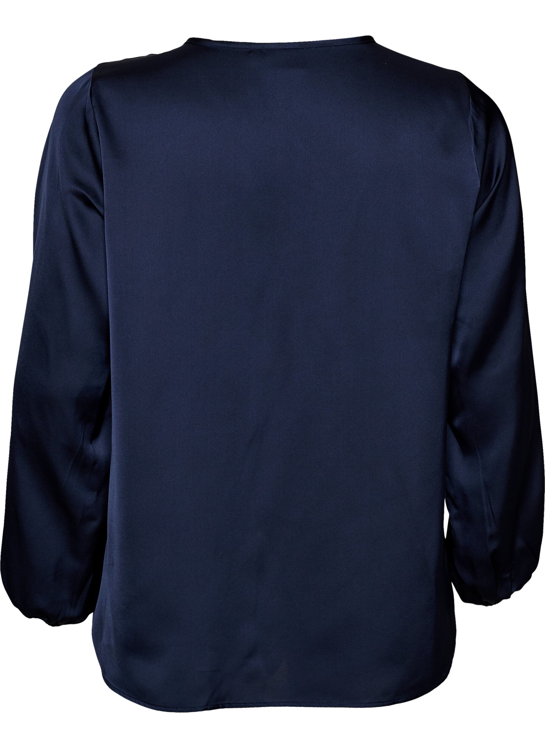 ZizzifashionSatin blouse with lace appliqu&eacute; and pearls, Blue, Packshot image number 1