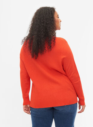 Knitted sweater in rib with slits, Fiery Red Mel., Model image number 1