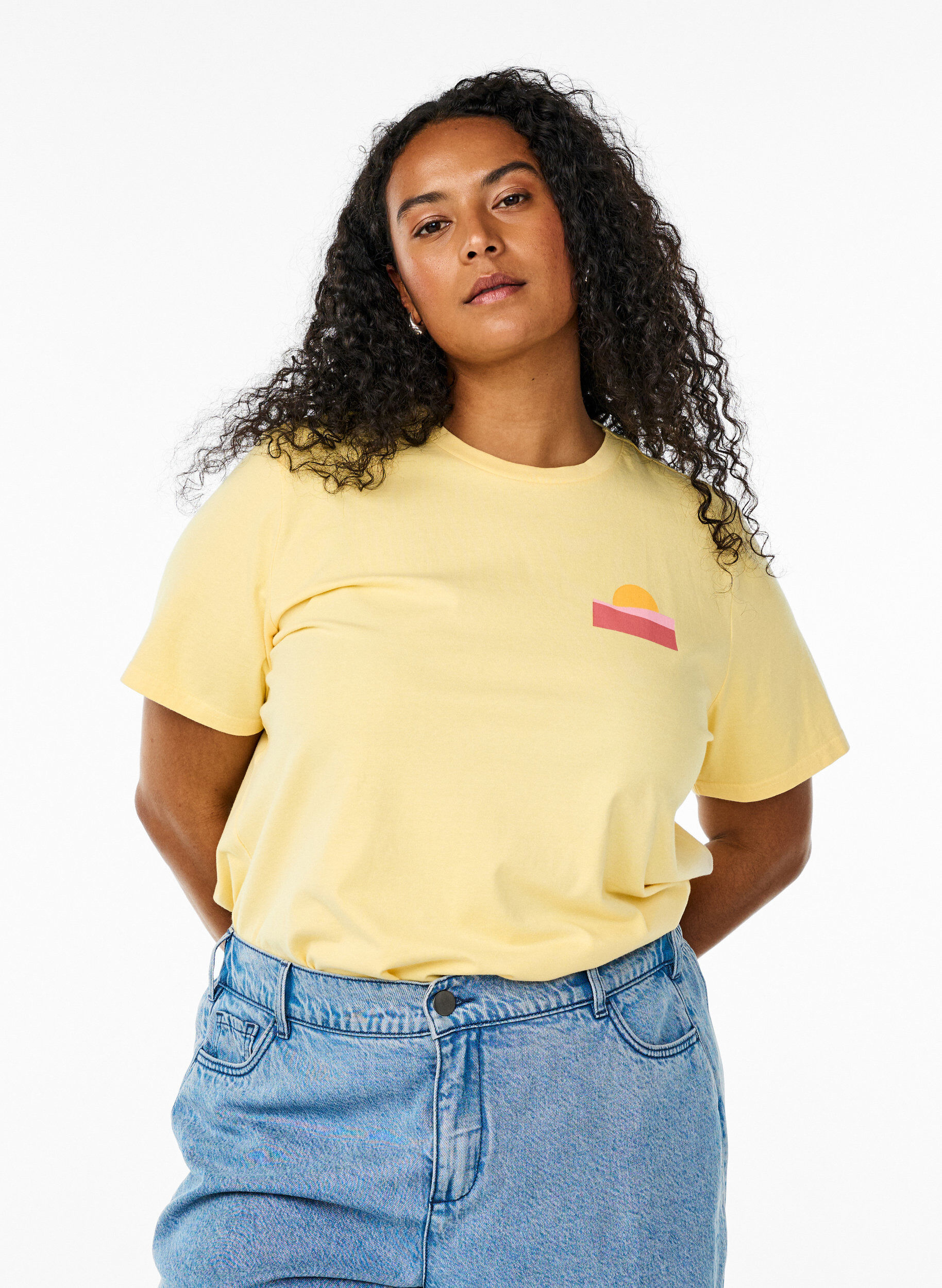 ZizzifashionOrganic cotton T-shirt with back print, Yellow, Model image number 0