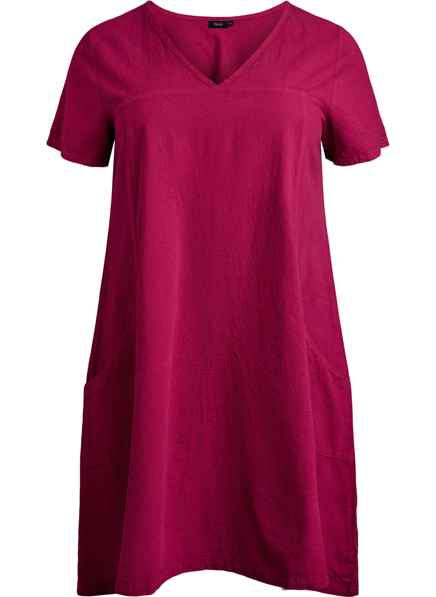 ZizzifashionShort-sleeved cotton dress, Red, Packshot image number 0
