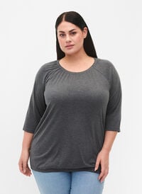 Striped blouse with 3/4 sleeves, Dark Grey Melange, Model