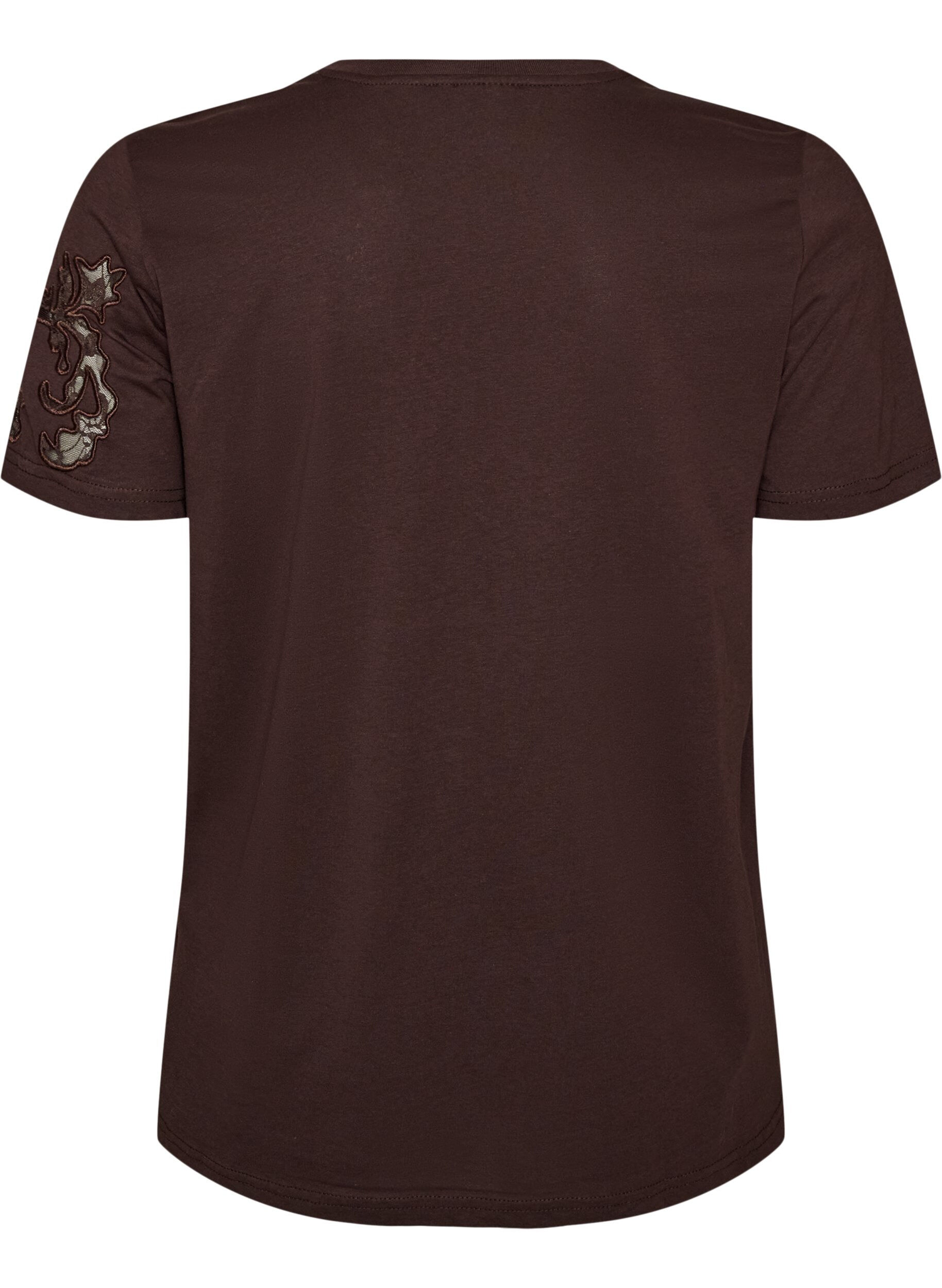ZizzifashionCotton T-shirt with lace appliqu&eacute;s, Brown, Packshot image number 1