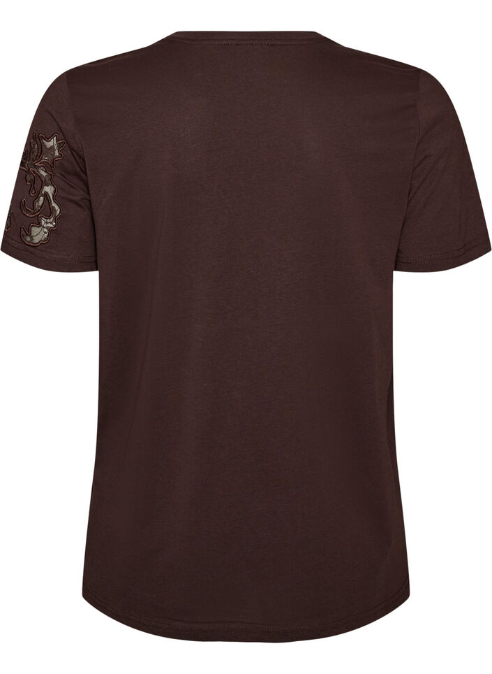 Cotton T-shirt with lace appliqu&eacute;s, Brown, Packshot image number 1