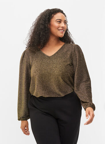 Top with glitter and long sleeves, Black Gold, Model image number 0