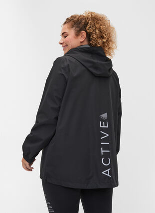 Sporty hooded rain jacket with pockets, Black, Model image number 1