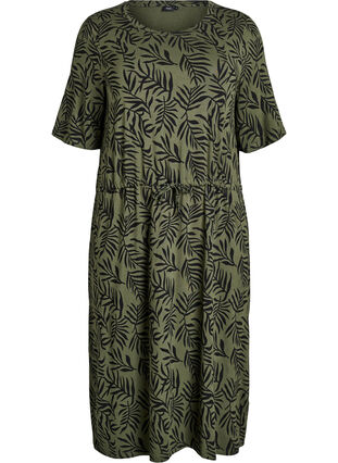 Midi-length jersey dress with tie belt at the waist - Green - Sz. 40-64 - Zizzifashion Midi-length jersey dress with tie belt at the waist - Green - Sz. 40-64 - Zizzifashion