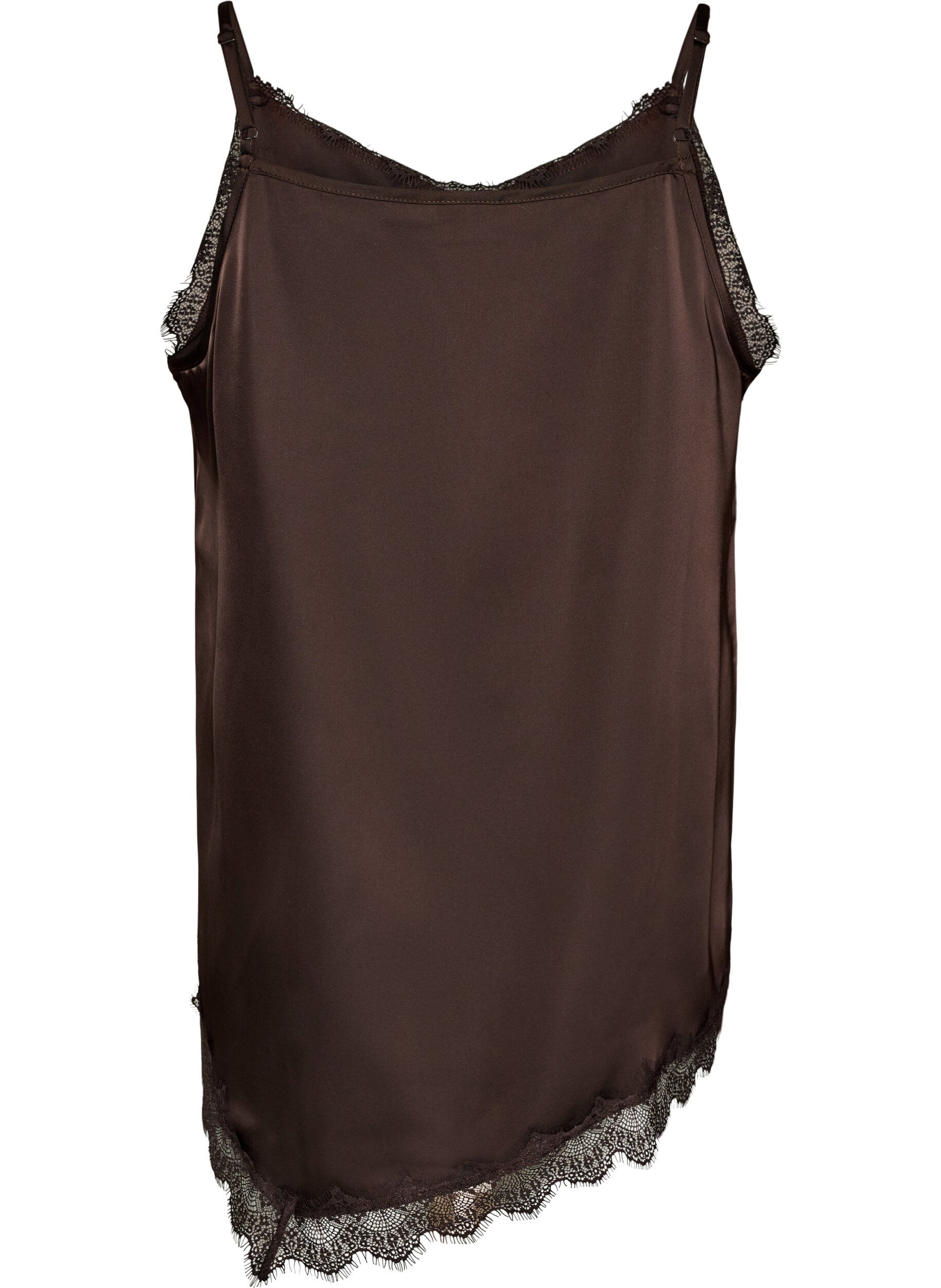Zizzifashion Satin top with lace trim and asymmetric hem, Brown, Packshot image number 1