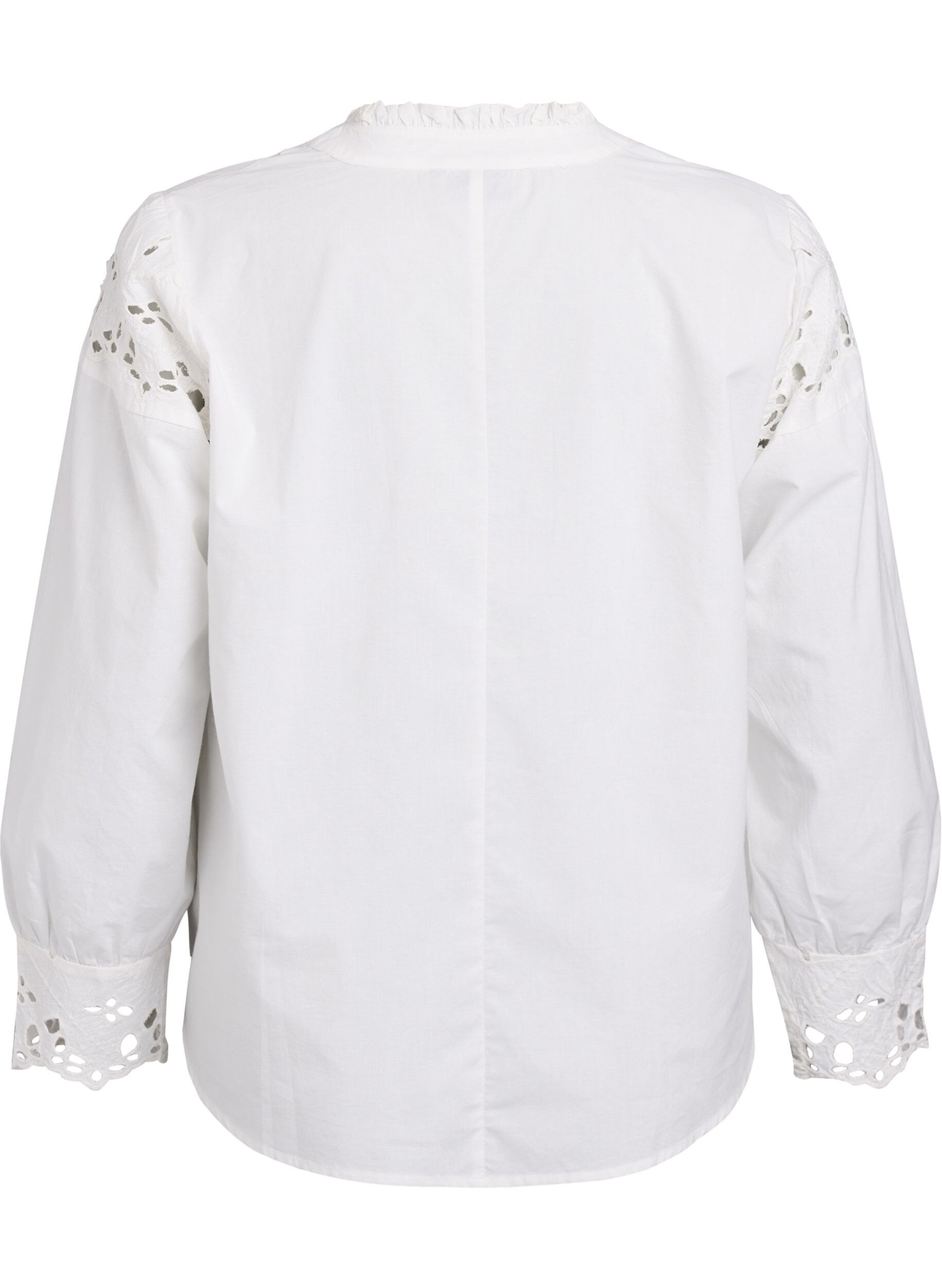 Zizzifashion Blouse with V-neck and broderie anglaise details, White, Packshot image number 1