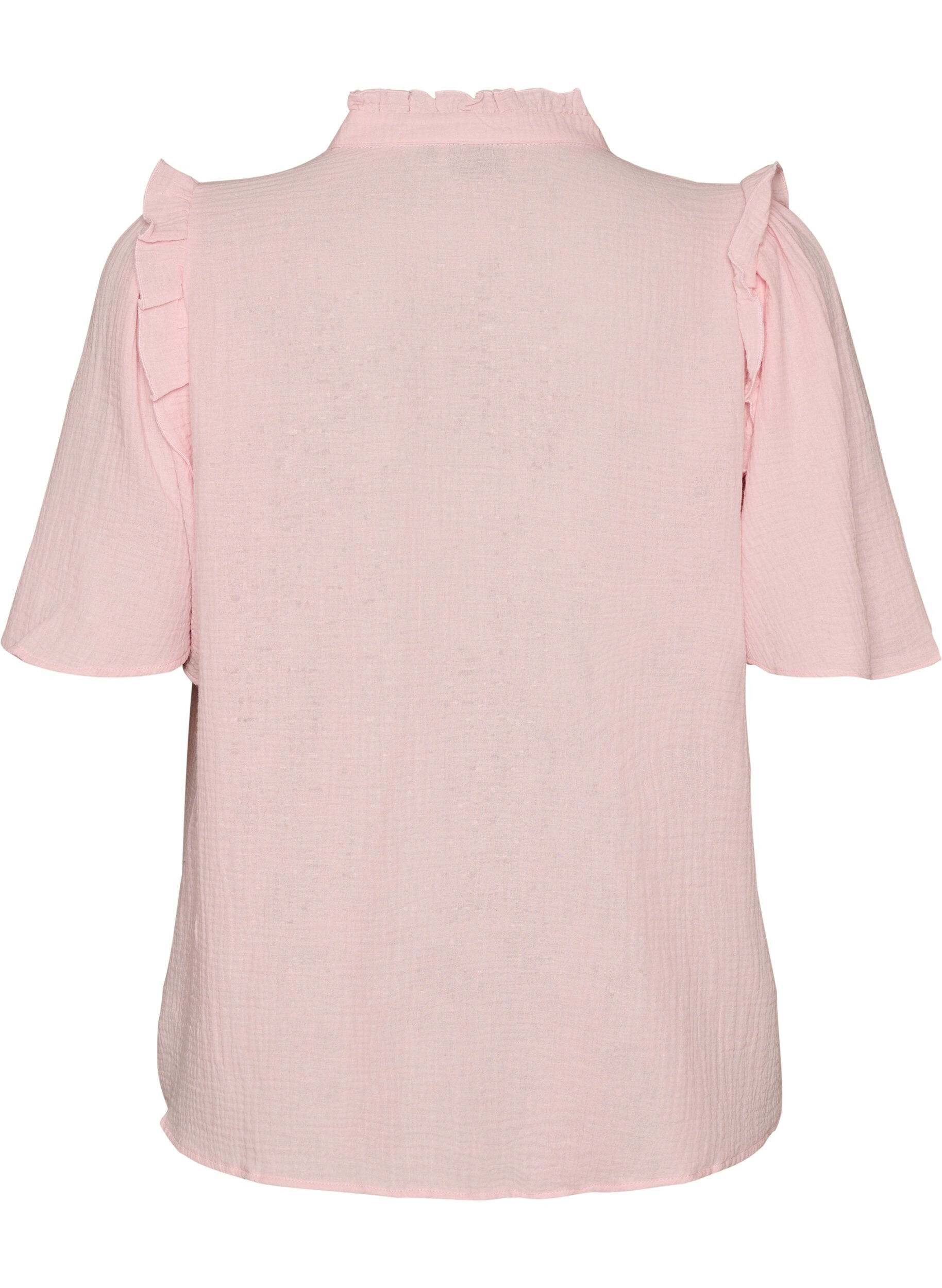 ZizzifashionBlouse in cotton muslin with broderie anglaise and 1/2 sleeves, Rose, Packshot image number 1