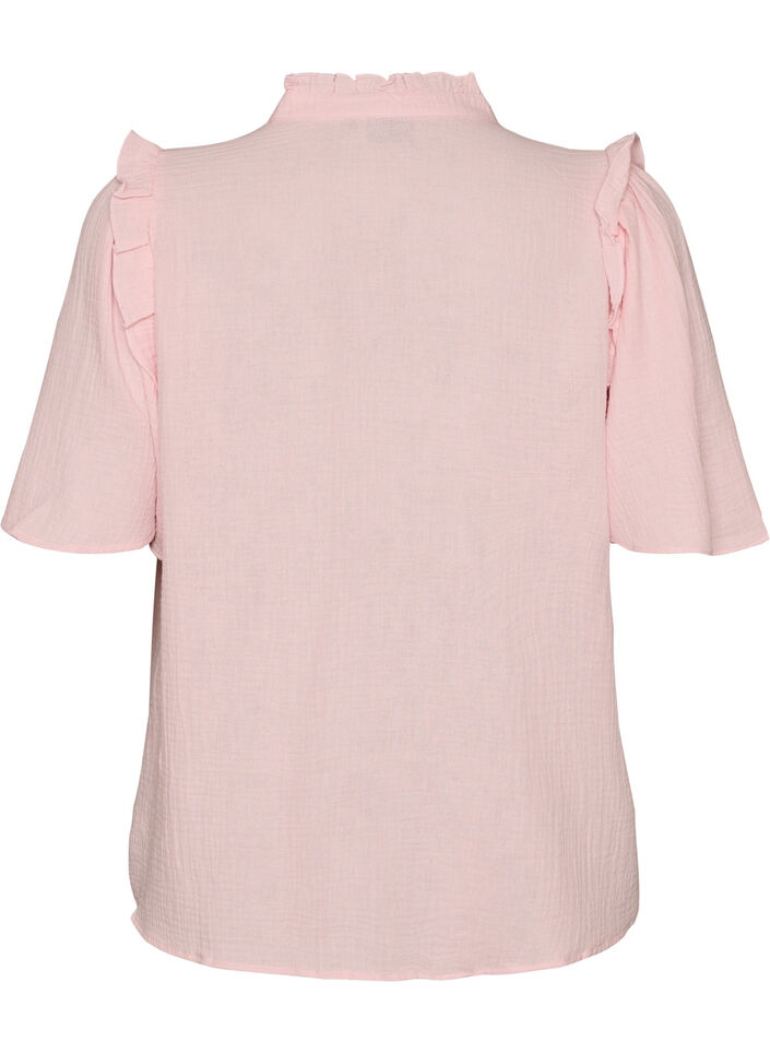 Blouse in cotton muslin with broderie anglaise and 1/2 sleeves, Rose, Packshot image number 1