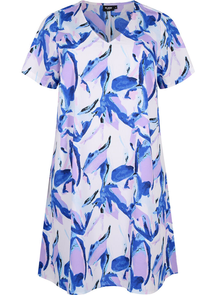 FLASH - V-neck dress with print, Snow White Flower, Packshot image number 0