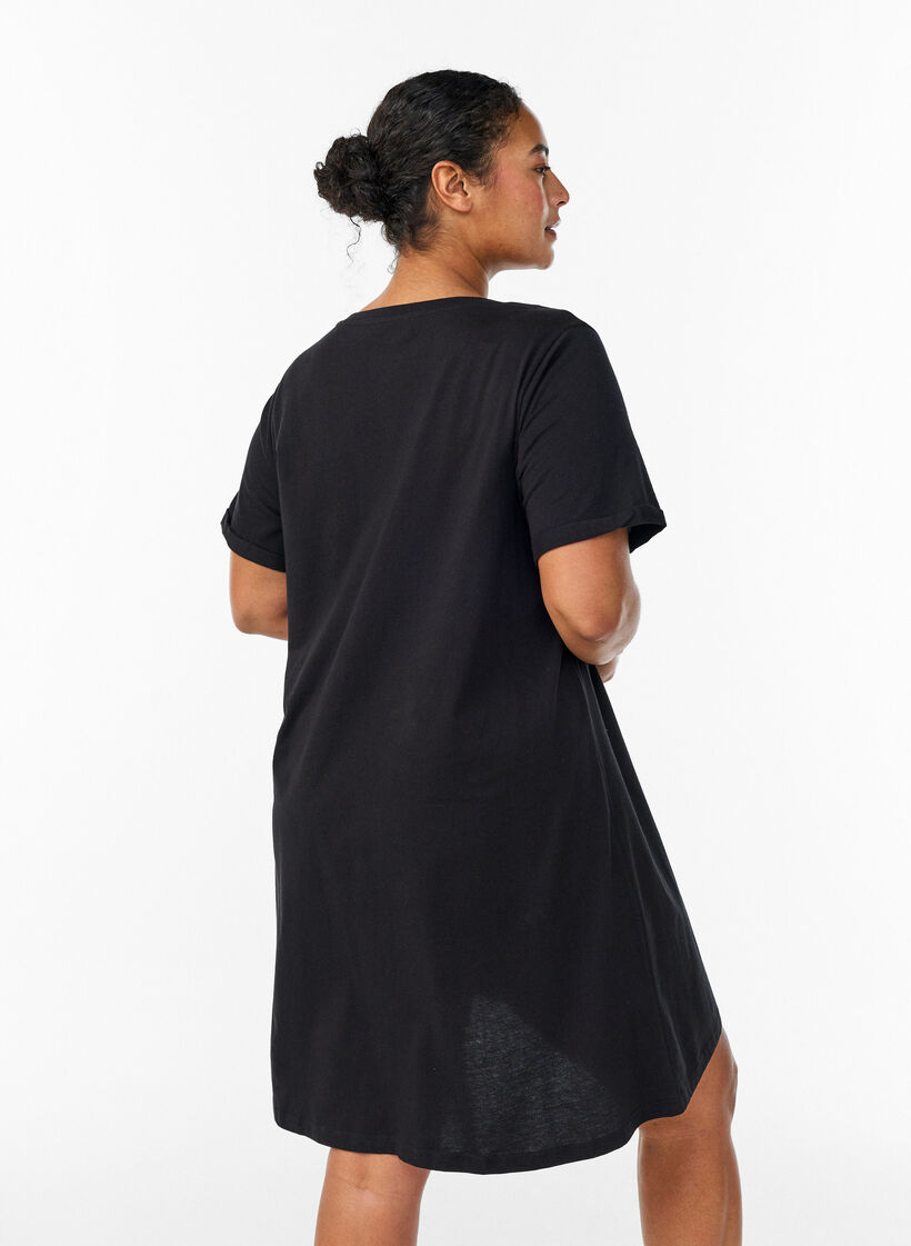 Short-sleeved nightgown in organic cotton, Black, Model image number 2