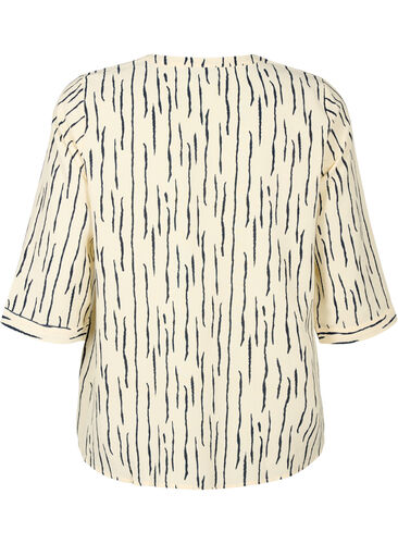 Blouse with 3/4 sleeves and print, Off White Stripe, Packshot image number 1
