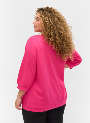 Blouse with 3/4-length sleeves, Magenta, Model image number 1