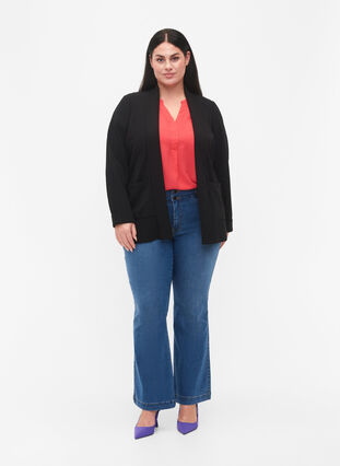 Open blazer with 3/4 sleeves, Black, Model image number 2