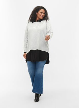 Melange knitted top with sequins, Light Grey Melange, Model image number 3